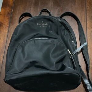 kate spade Black Nylon Dome Backpack with Front Zip Pocket and Gold Logo